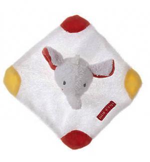 Doudou éléphant rouge jaune et blanc éponge Sucre d'Orge