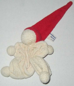 Mini doudou hochet blanc crème et bonnet rouge Keptin-Jr