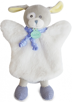 Marionnette chien blanc et bleu Poupi BN099 Baby Nat