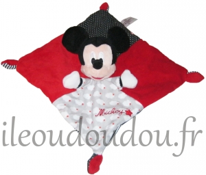 Doudou Mickey rouge et noir carré *Nuages* Disney Baby, Nicotoy, Simba Toys (Dickie)