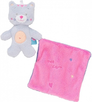 Doudou chat Petit Cajou rose et gris Sucre d'Orge