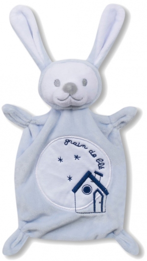 Doudou lapin bleu maison Grain de blé
