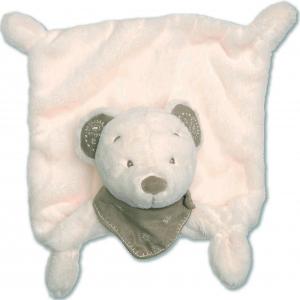 Grand doudou ours plat blanc très doux, foulard bandana marron en faux cuir Nicotoy, Kiabi - Kitchoun