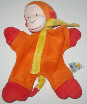Doudou singe orange rouge écharpe jaune BabySun