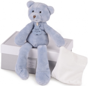 Peluche ours bleu Sweety avec mouchoir HO2315 Histoire d'ours