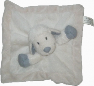 Doudou mouton blanc et gris bleu plat carré Nicotoy, Kiabi - Kitchoun
