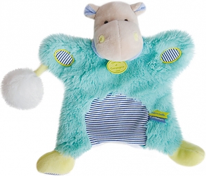 Marionnette hippopotame vert et bleu Lovely Pistache DC3051 Doudou et compagnie