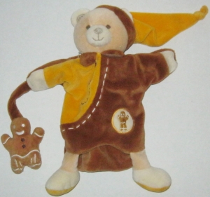Marionnette ours marron orange et blanc Pain d'épices - DC1055 Doudou et compagnie