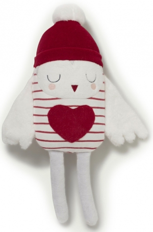 Peluche oiseau chouette blanc rayé rouge TAO (Tape à l'oeil)