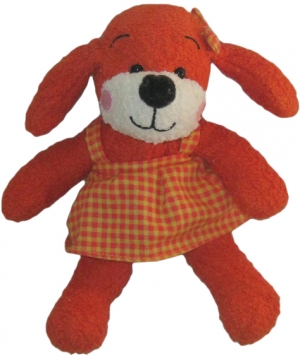 Peluche chien rouge orange robe vichy Jemini