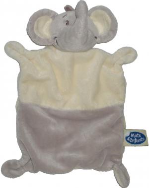 Doudou éléphant plat rectangle gris et blanc crème Mots d'enfant - Leclerc