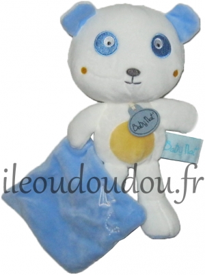 Peluche ours panda blanc et bleu tenant un mouchoir BN0153 Baby Nat