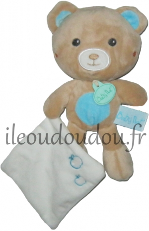 Peluche ours marron et bleu tenant un mouchoir BN0153 Baby Nat
