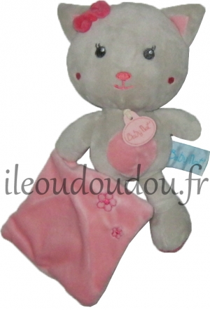 Peluche chat gris et rose tenant un mouchoir BN0153 Baby Nat