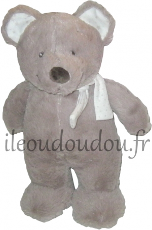 Peluche ours gris taupe et blanc Pommette