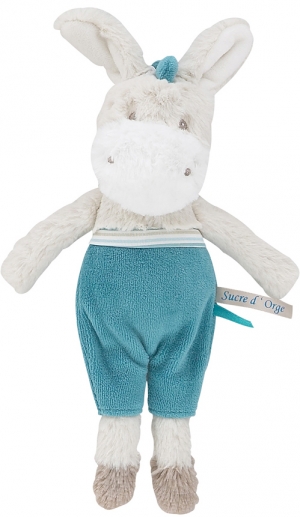 Ane ou cheval en peluche blanc et bleu Sucre d'Orge