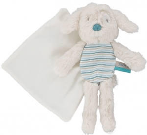 Doudou chien mouchoir cajou blanc et bleu Sucre d'Orge