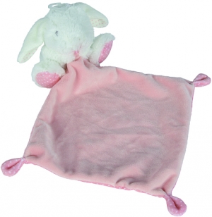 Lapin blanc tenant un mouchoir rose Tex Baby