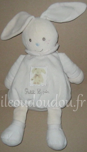 Doudou lapin beige et blanc crème Petit Lapin Nounours, Vintage
