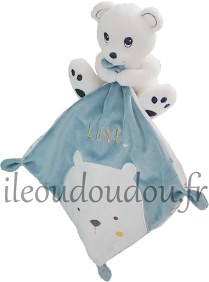 Doudou ours blanc et bleu mouchoir LOVE Simba Toys (Dickie)