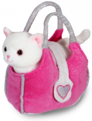 Peluche chat blanc dans son sac rose Gipsy