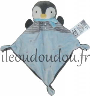 Doudou pingouin bleu et gris Mots d'enfant - Leclerc