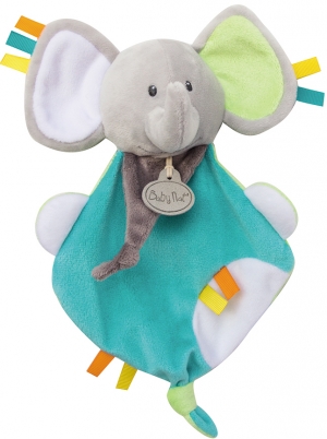 Doudou éléphant gris vert bleu Les Copains BN0232 Baby Nat