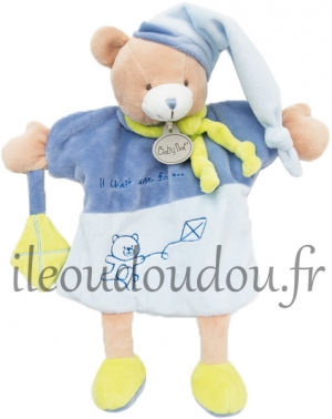 Ours doudou marionnette bleu BN0284 Baby Nat