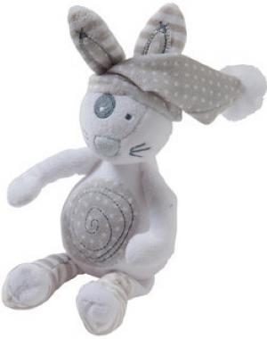 Peluche lapin marron beige gris et blanc, chaussettes rayées, bonnet à pois TAO (Tape à l'oeil)