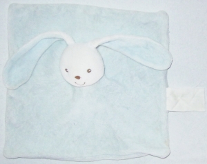 Doudou lapin bleu et blanc carré Kimbaloo - La Halle
