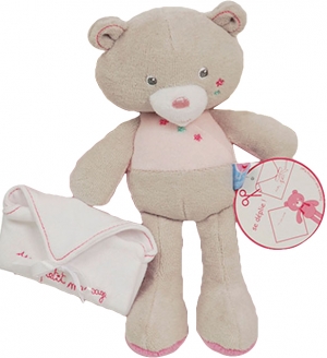 Peluche ours Un petit message rose et beige Sucre d'Orge