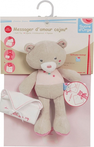 Peluche ours Un petit message rose et beige sos