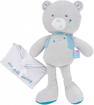 Peluche ours gris et bleu Un petit message Sucre d'Orge