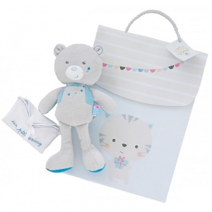 Peluche ours gris et bleu Un petit message sos