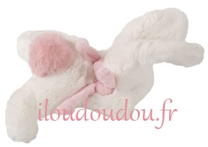 Peluche lapin blanc et rose Coucou Doudou sorbet DC2820 Doudou et compagnie