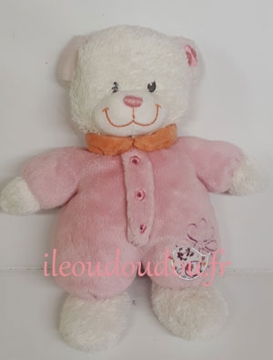 Peluche ours blanc et rose Tex Baby