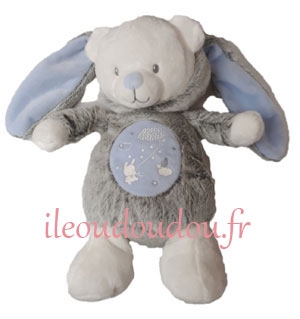 Peluche ours déguisé en lapin blanc gris et bleu Mots d'enfant - Leclerc