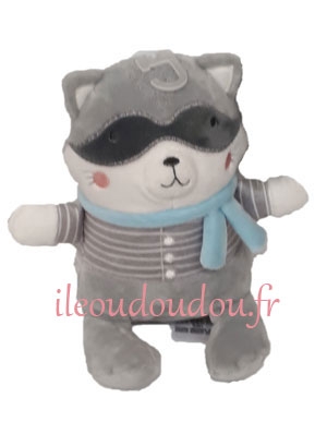 Peluche raton-laveur gris et bleu Mots d'enfant - Leclerc