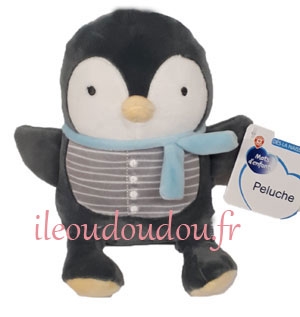Peluche pingouin gris bleu et jaune Mots d'enfant - Leclerc
