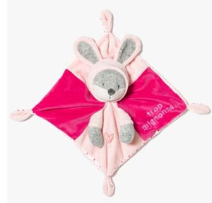 Doudou plat carré chat renard déguisé en lapin rose et fuschia Nicotoy, Simba Toys (Dickie)
