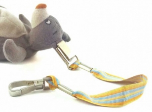 Attache doudou à mousqueton jaune et bleu Polkadot