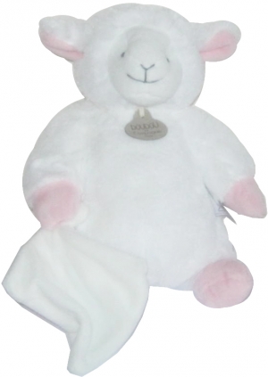 Doudou mouton agneau blanc et rose avec mouchoir - grand modèle - DC2422 Doudou et compagnie