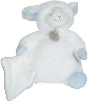 Doudou mouton agneau blanc et bleu avec mouchoir - grand modèle - DC2421 Doudou et compagnie