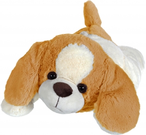 Peluche chien couché marron oranger et crème Gipsy