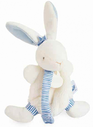 Doudou lapin blanc et bleu attache tétine Matelot DC3511 Doudou et compagnie