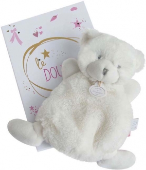 Doudou ours blanc étiquette rose DC3266 Doudou et compagnie