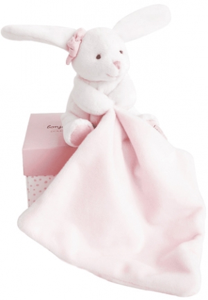 Lapin blanc tenant un mouchoir rose DC3337 Doudou et compagnie