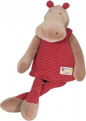 Doudou peluche Isabelle Hippo, hippopotame habit rayé rose et bordeaux, collection les Loupiots Moulin Roty