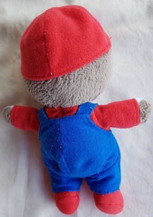 Peluche T'Choupi en salopette bleue et casquette roige sos