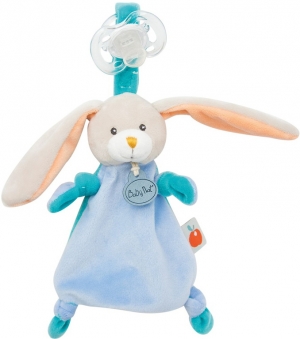 Doudou lapin bleu Pom attache sucette BN0250 Baby Nat